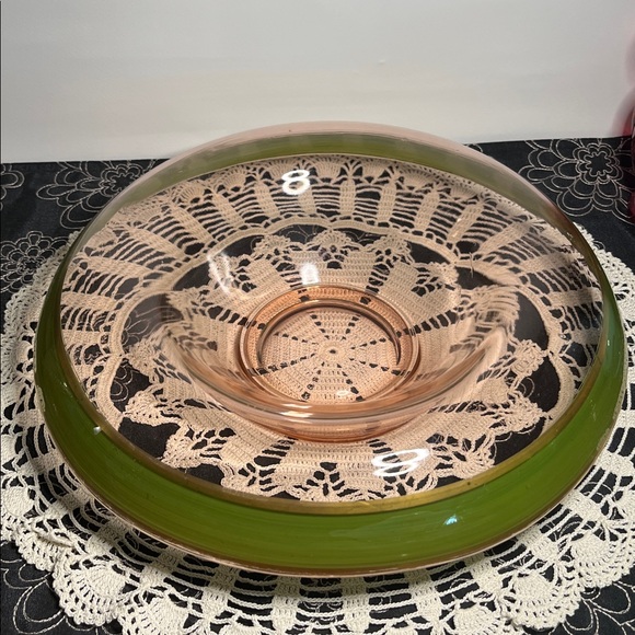 Vintage Tiffin Franciscan Rambler Rose Rolled Edge Console Pink Green Gold Rim - Picture 6 of 17